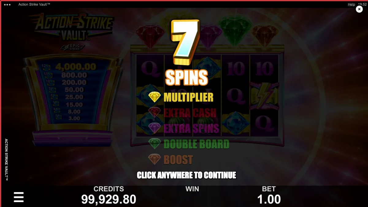 Interface do jogo Action Strike Vault com elementos espaciais e neon