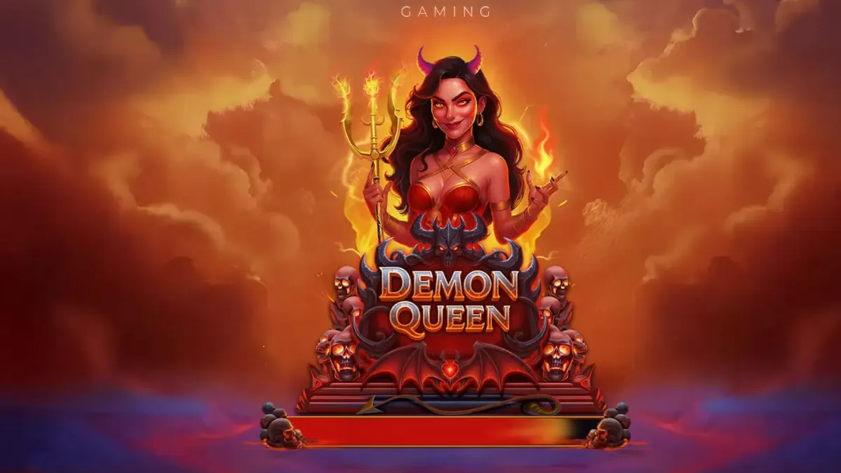 Interface mobile do slot Demon Queen com tema gótico e símbolos de frutas flamejantes