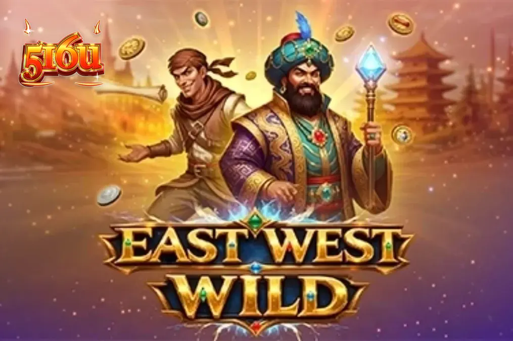 Interface do slot East West Wild com símbolos dourados e cenário da Rota da Seda